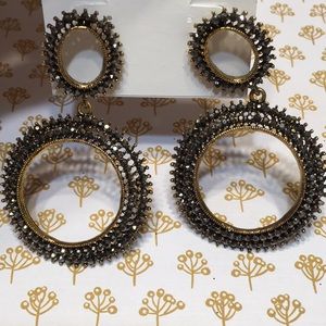 crystal hoop earrings hematite black NEW